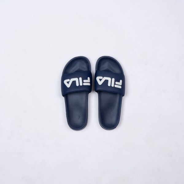 Fila Deckle Stripe Girl's Sandals - Navy/White,NZ 46-57923